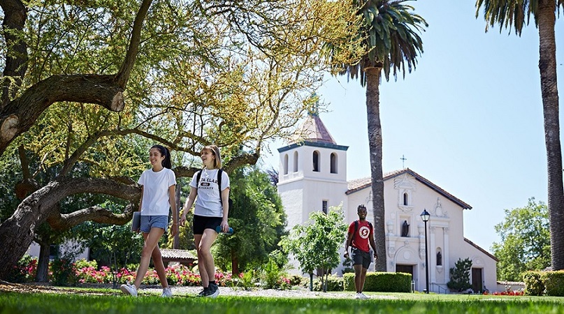 Mission Chruch with students walking in foreground
