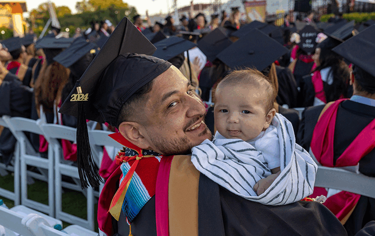 GIF featuring photo gallery of people at graduation ceremonies at SCU. 