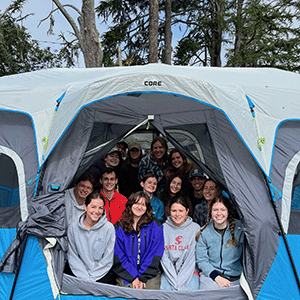 Students in a tent