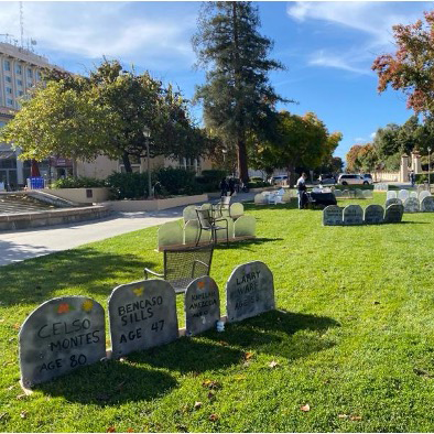 Art installation outside Benson for unhoused individuals who have died