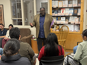 Karl Lampley engaging students for a RS Conversation, winter 2026.